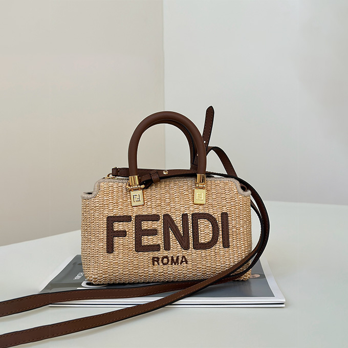 fendi by the way mini boston raffia handbag